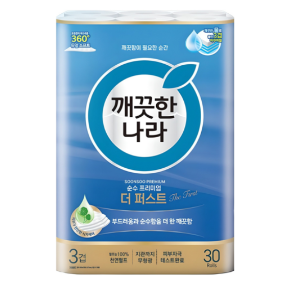[쿠팡핫딜] 깨끗한나라 순수 프리미엄 더 퍼스트 천연펄프 3겹 고급롤화장지 (18,330원/무료)