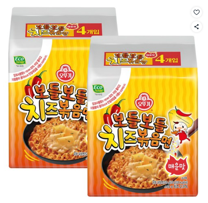 [쿠팡핫딜] 오뚜기 보들보들 치즈볶음면 매운맛 130g, 8개 (5,600원/무료)
