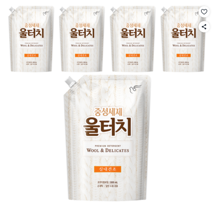 [쿠팡핫딜] 피죤 울터치 중성세제 리필, 1.3L, 5개 (14,070원/무료)