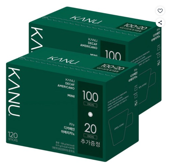[쿠팡핫딜] 카누 미니 디카페인 아메리카노 원두커피믹스, 120개입, 2개 (30,180원/무료)
